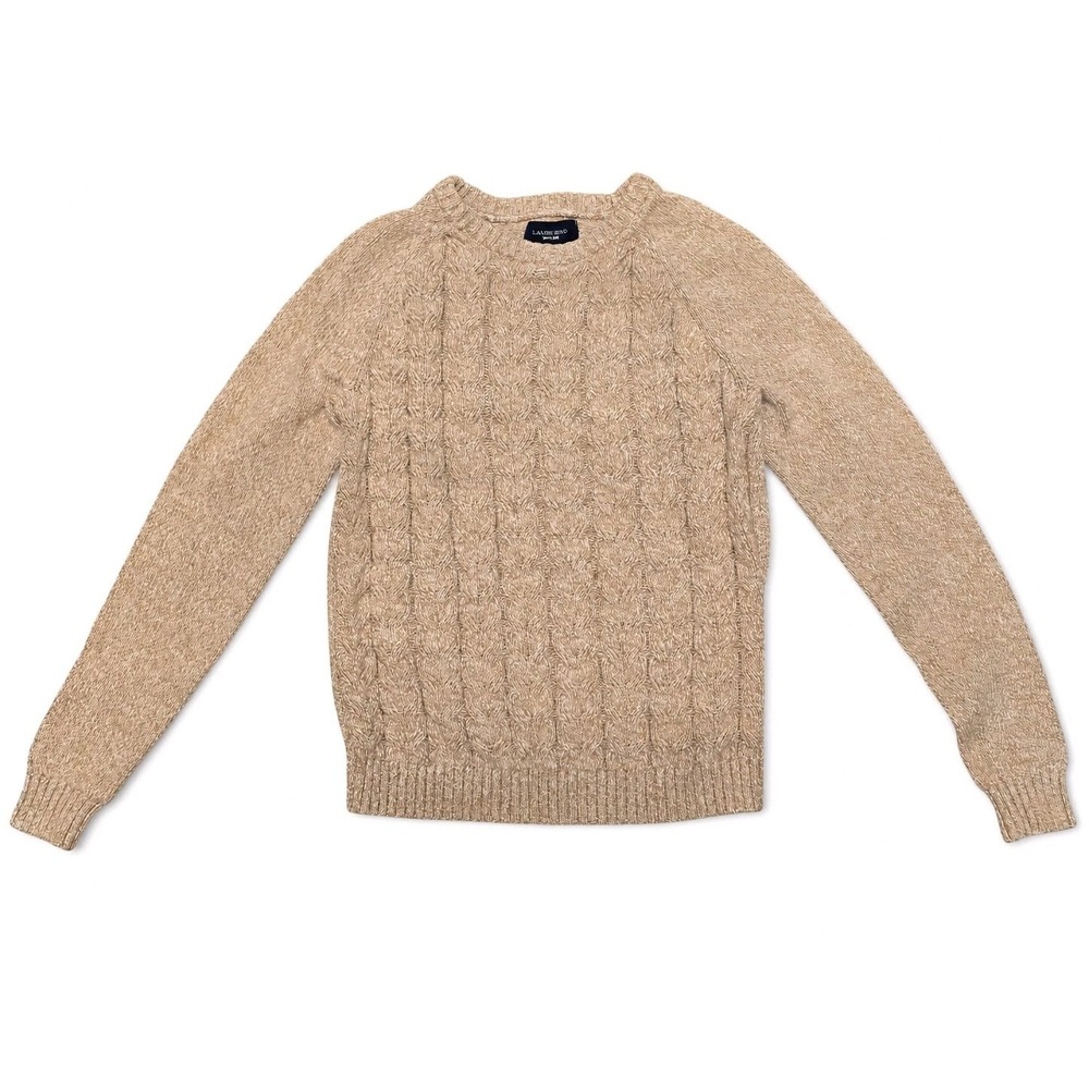 Lands' End Drifter Cable Knit Sweater S/P 6-8 Beige 100% Cotton Pullover As Is